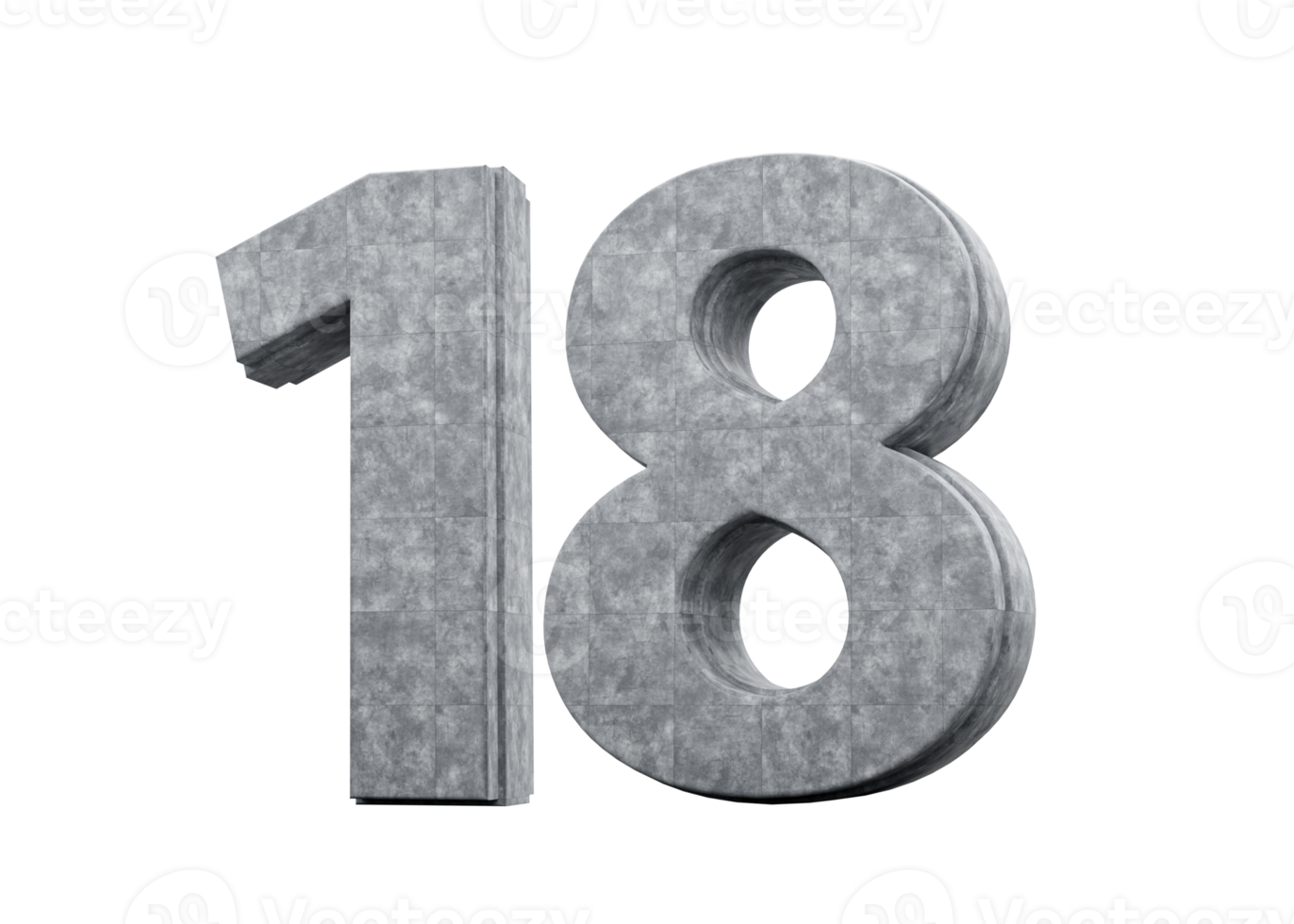 Concrete Number Eighteen 18 Digit Made Of Grey Concrete Stone 3d Illustration png
