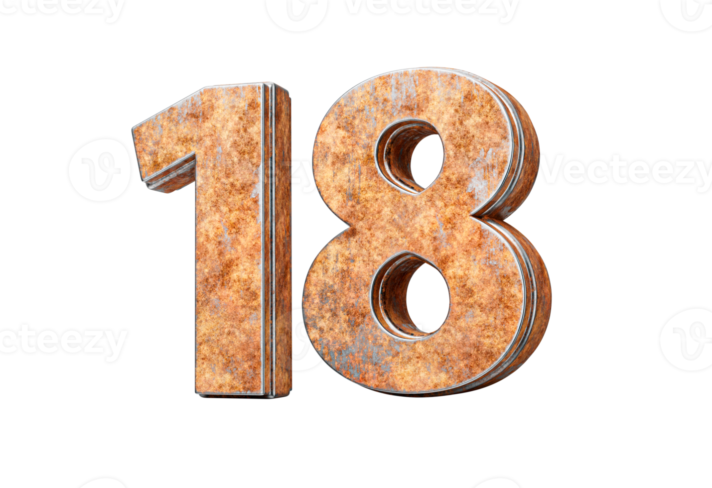 Number Eighteen 18 Digit Made Of Old Rusty Iron Metal Texture 3d Illustration png
