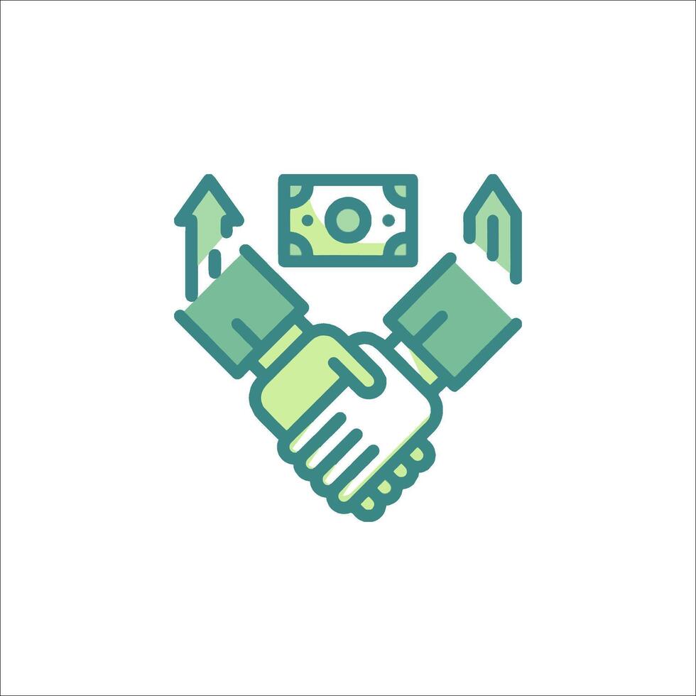 Handshake icon with money and arrows vector