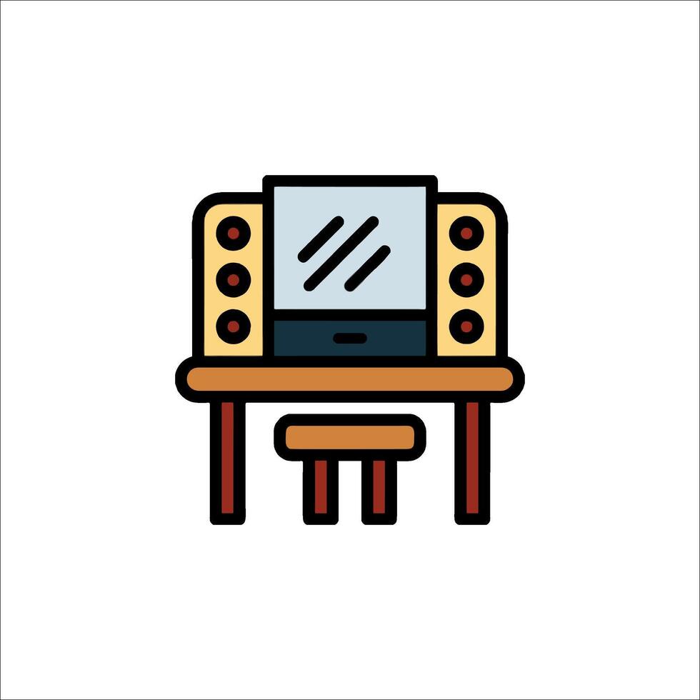 A desk with a computer and monitor on it vector