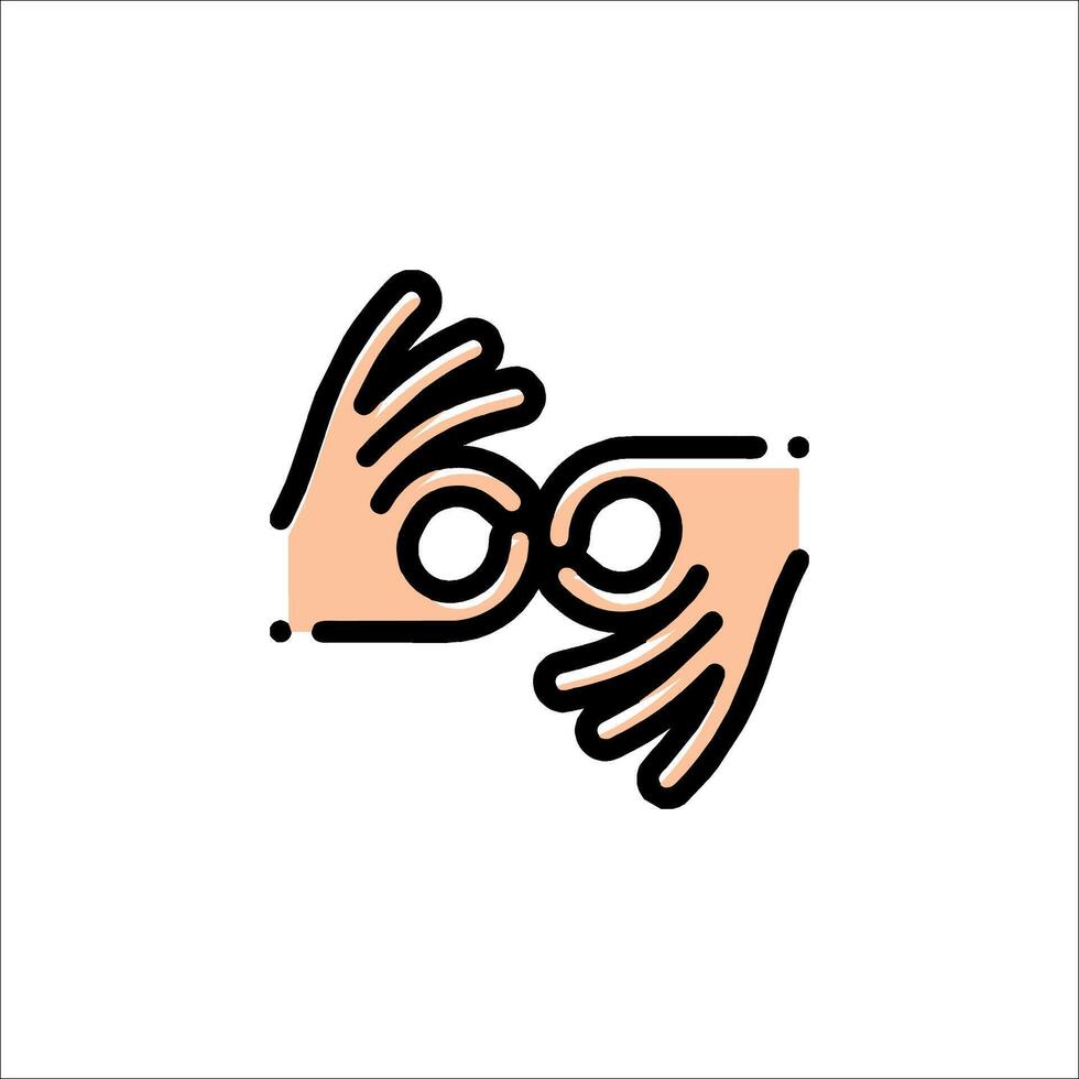 Two hands holding a pair of glasses icon vector