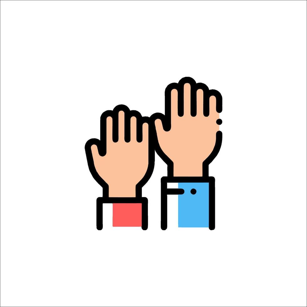 Two hands are raised up in the air with a red and blue flag vector