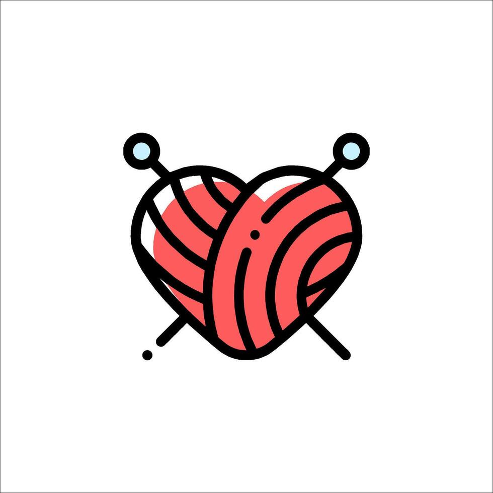A knitting heart icon with two needles vector