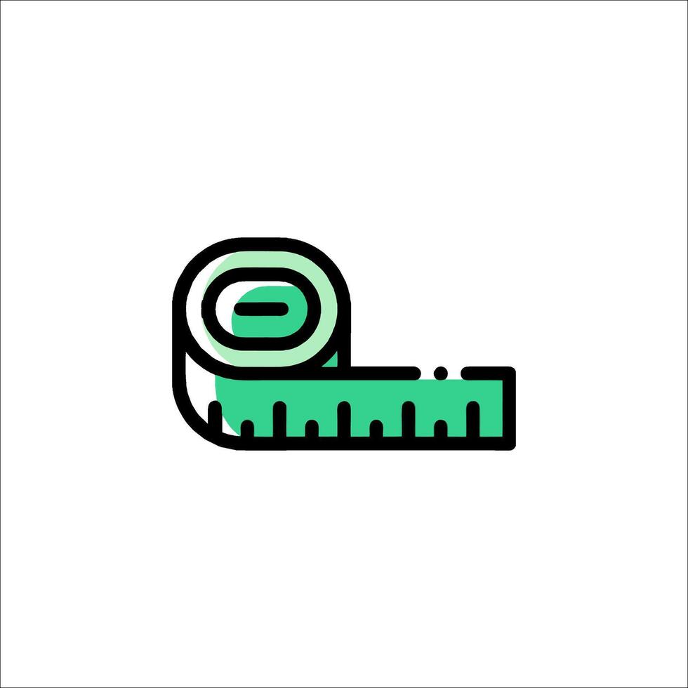 A green and black line icon of a tape measure vector