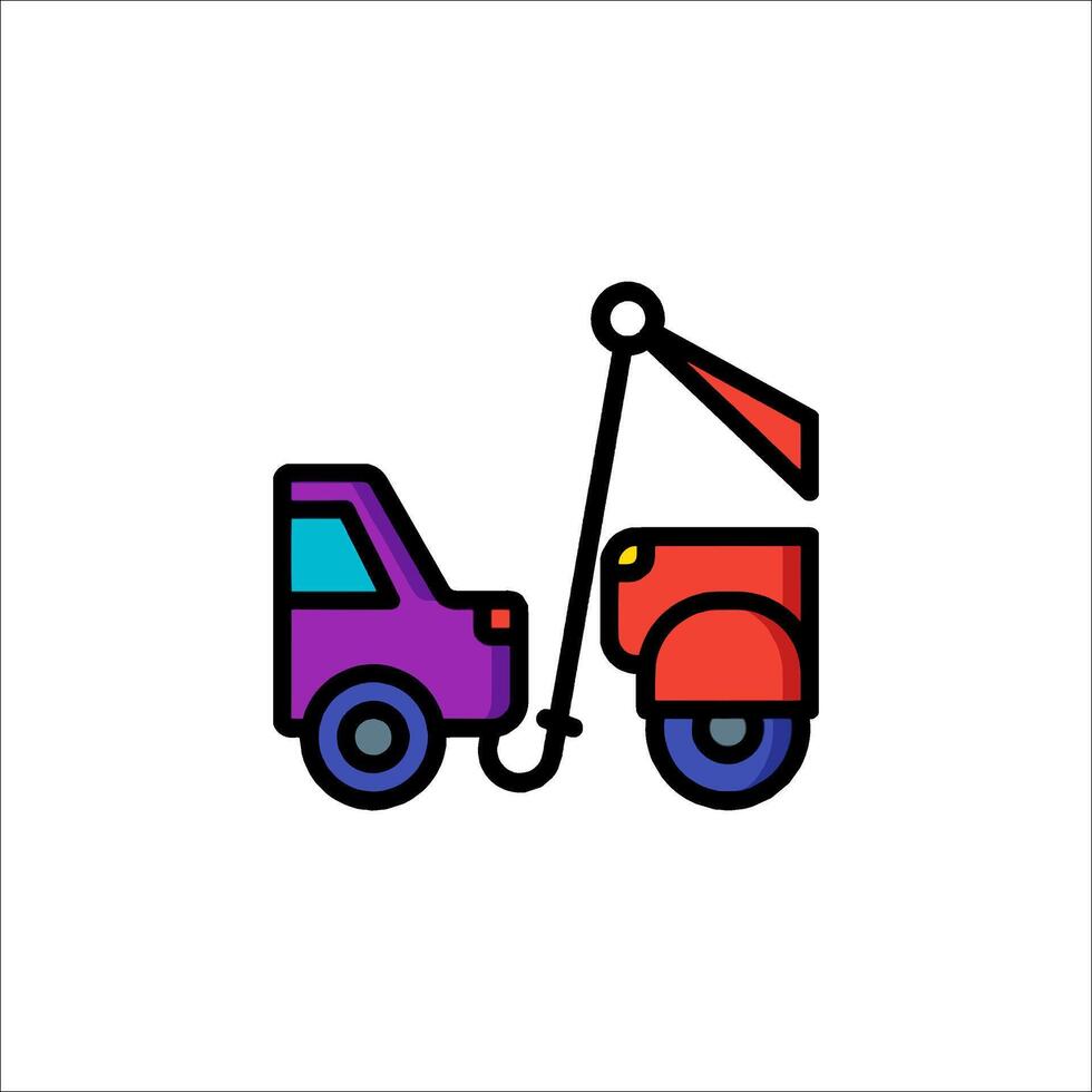 A tow truck with a red and blue trailer attached to it vector
