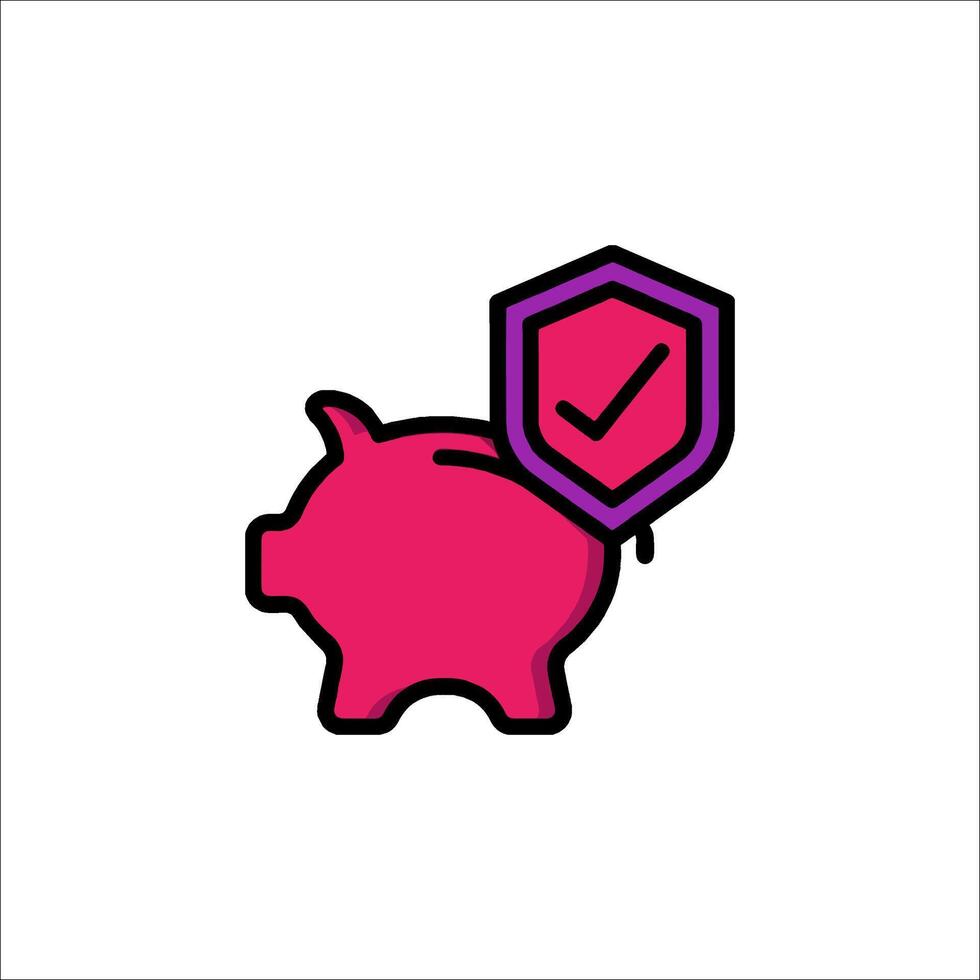 Pink piggy bank with shield icon vector