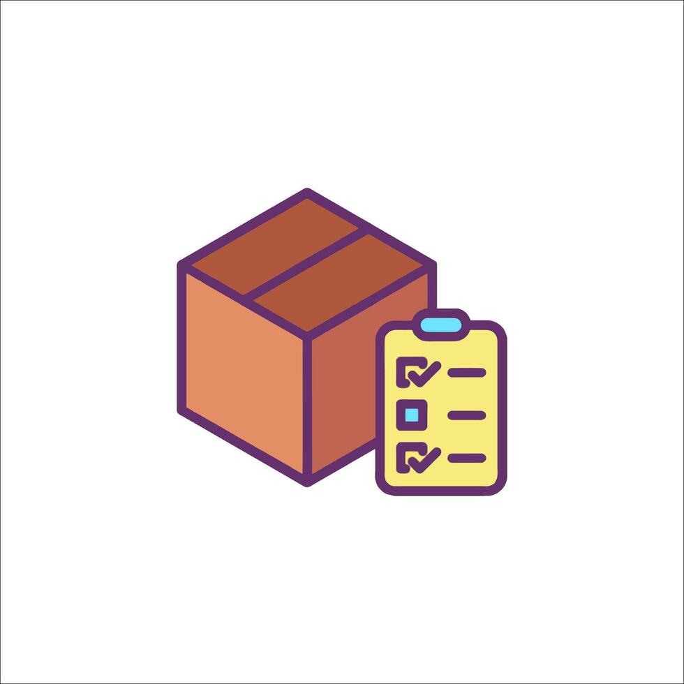A box with a check list and a pen icon vector