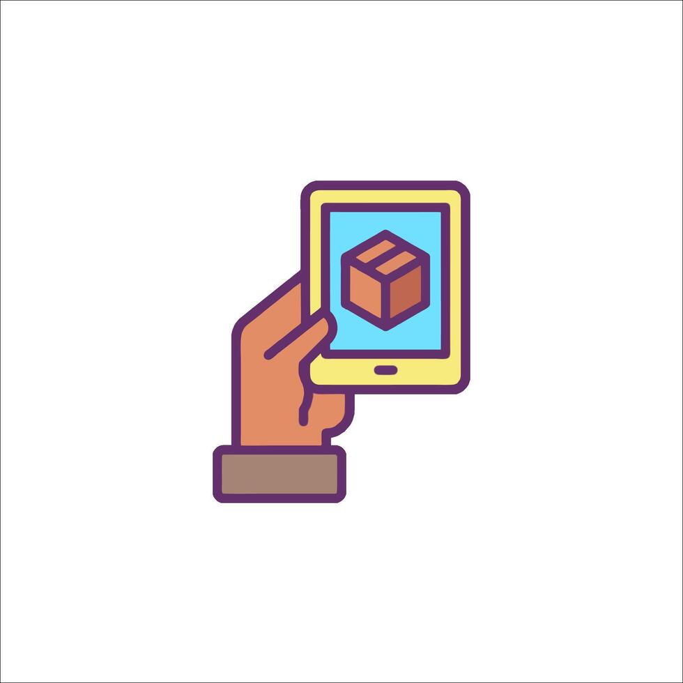 Hand holding a tablet with a box on it vector