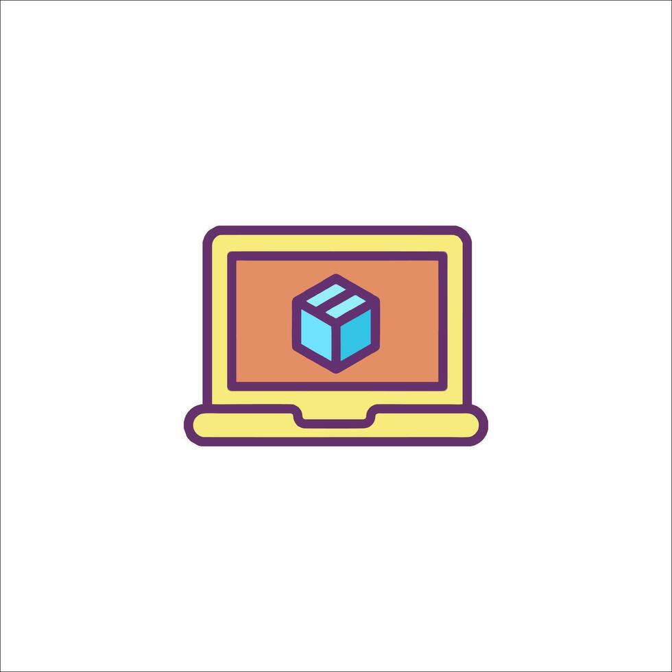 A laptop with a cube on it vector