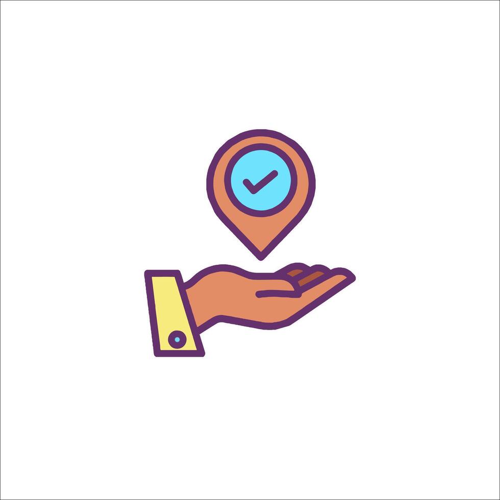 A hand holding a map pin icon vector