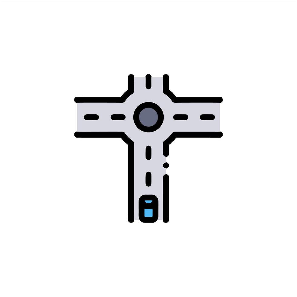 A crossroads icon with a car on the road vector