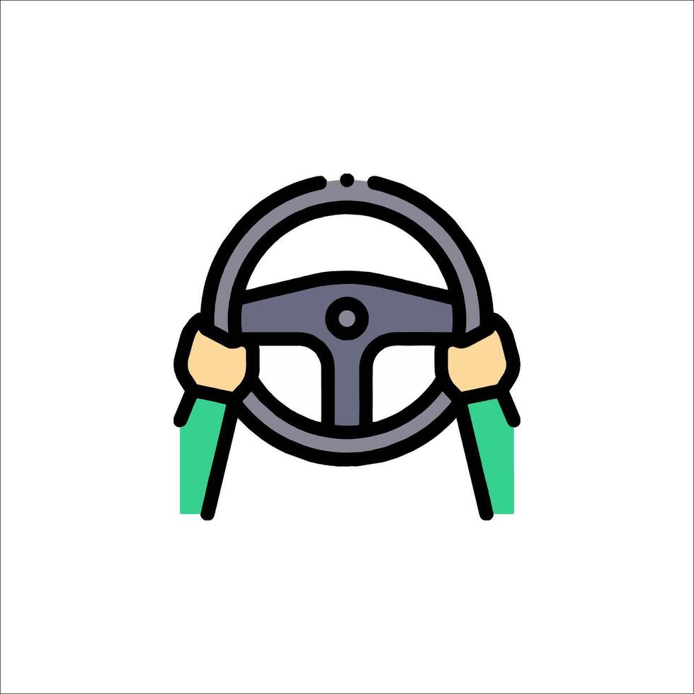 A steering wheel icon with a green hand holding it vector