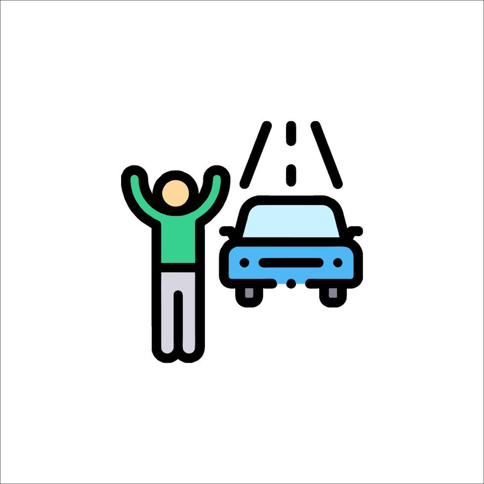A man is holding up his hands in front of a car vector