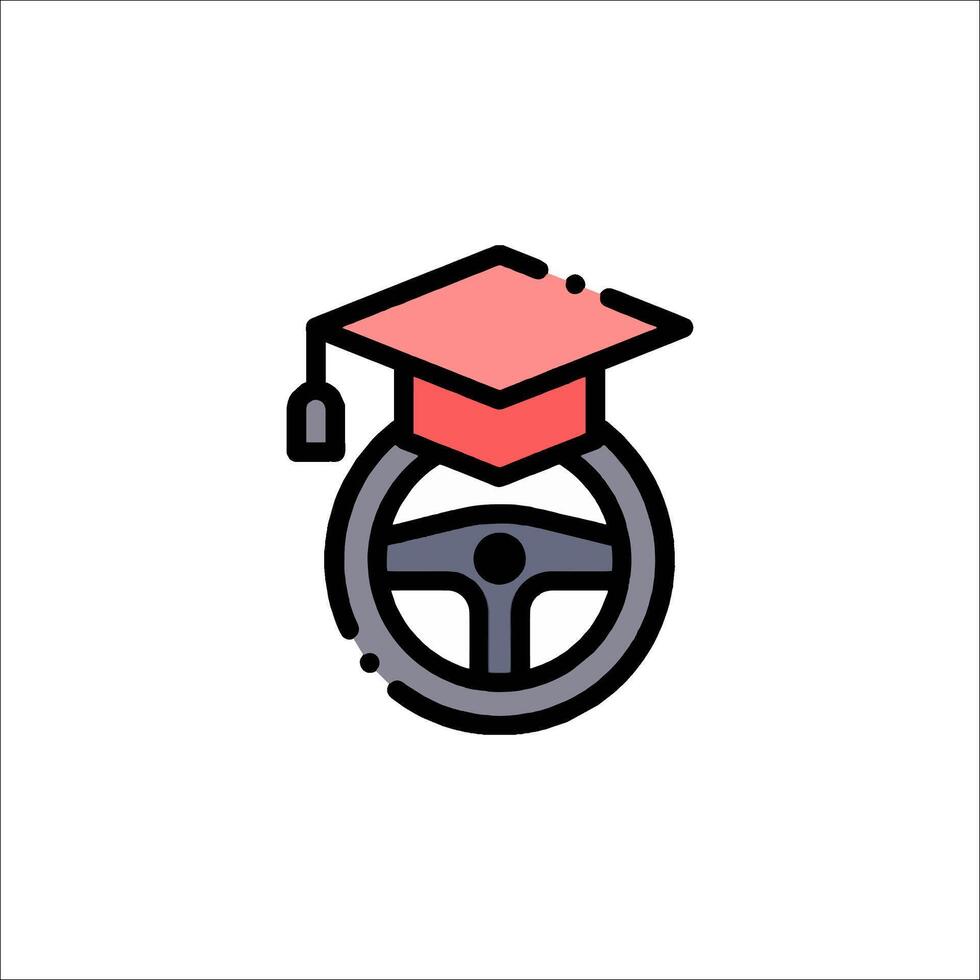 A graduation cap on a steering wheel vector