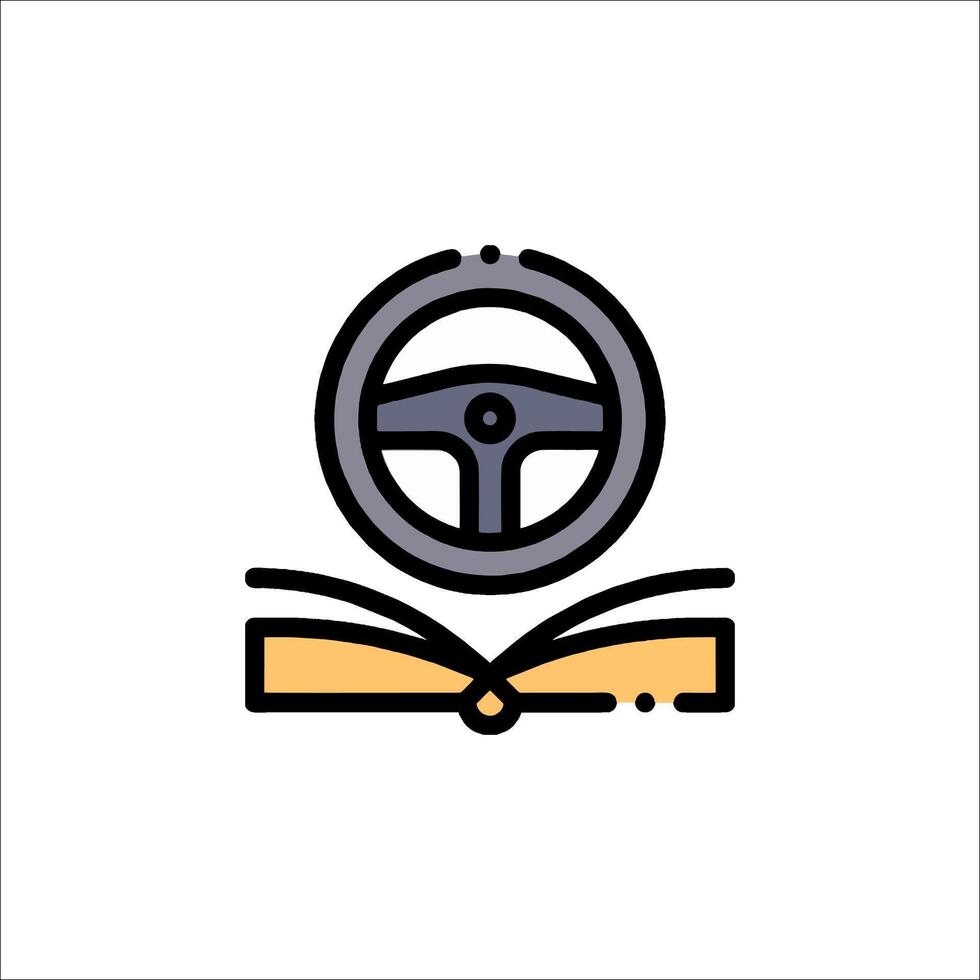 A steering wheel and book icon vector