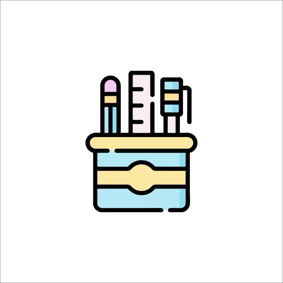 A colorful box with a pencil and ruler in it vector