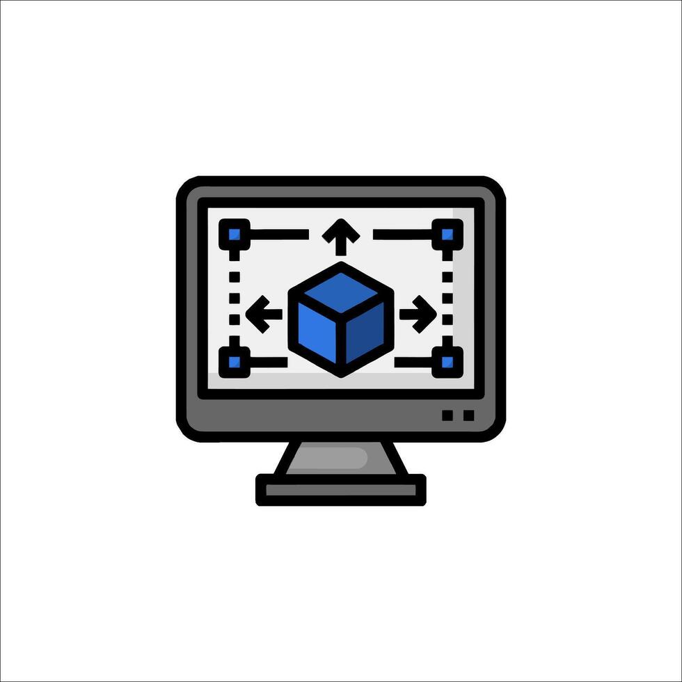 A computer monitor with a cube on it vector