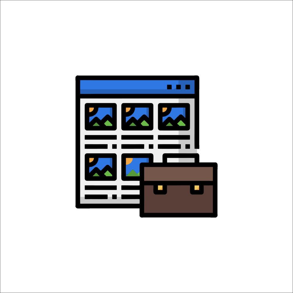 A briefcase and a computer screen with a picture of a newspaper vector