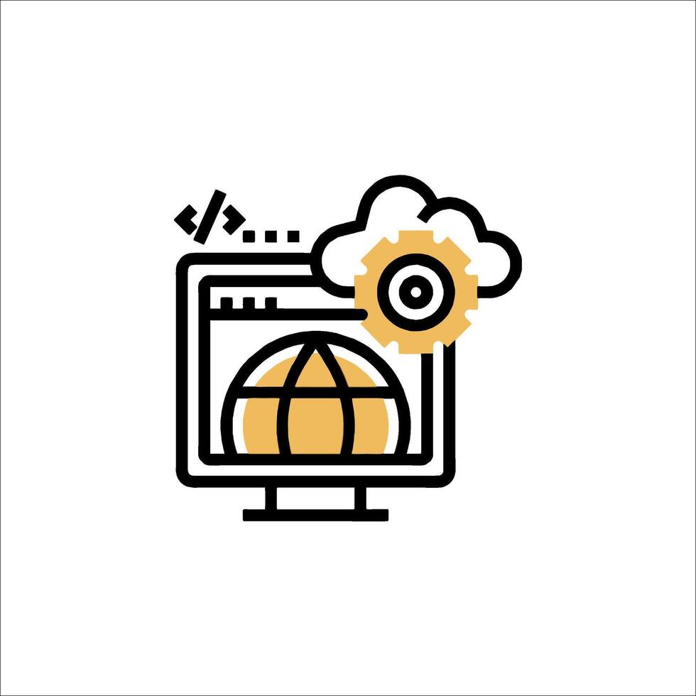 A computer with a globe icon on it vector