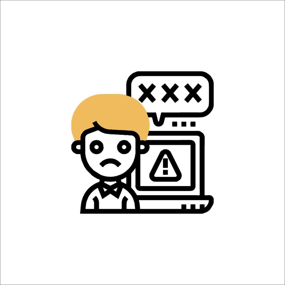A man with a computer screen and a frown icon vector