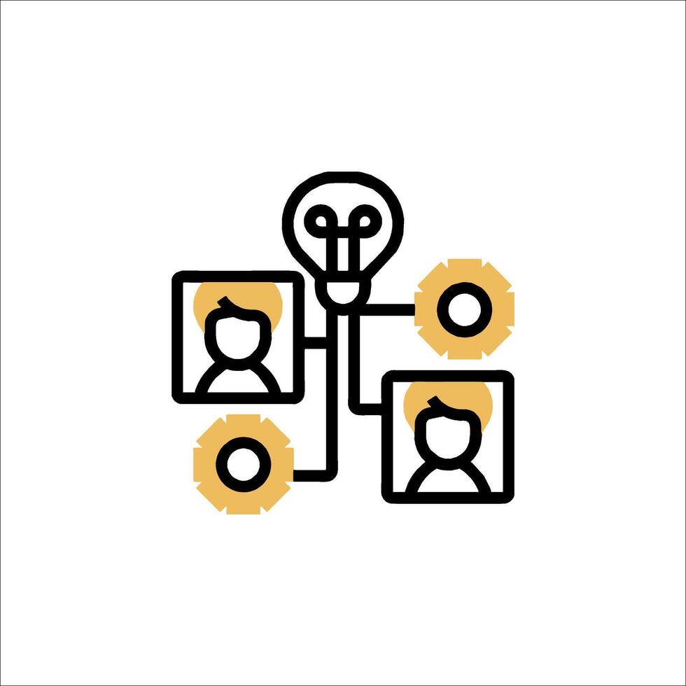 A white background with a light bulb and two people vector
