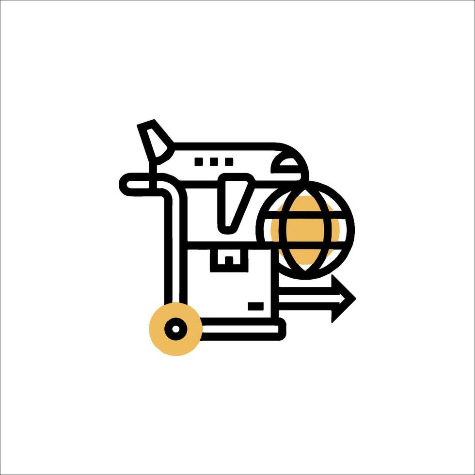 A line drawing of an airplane with a globe on it vector