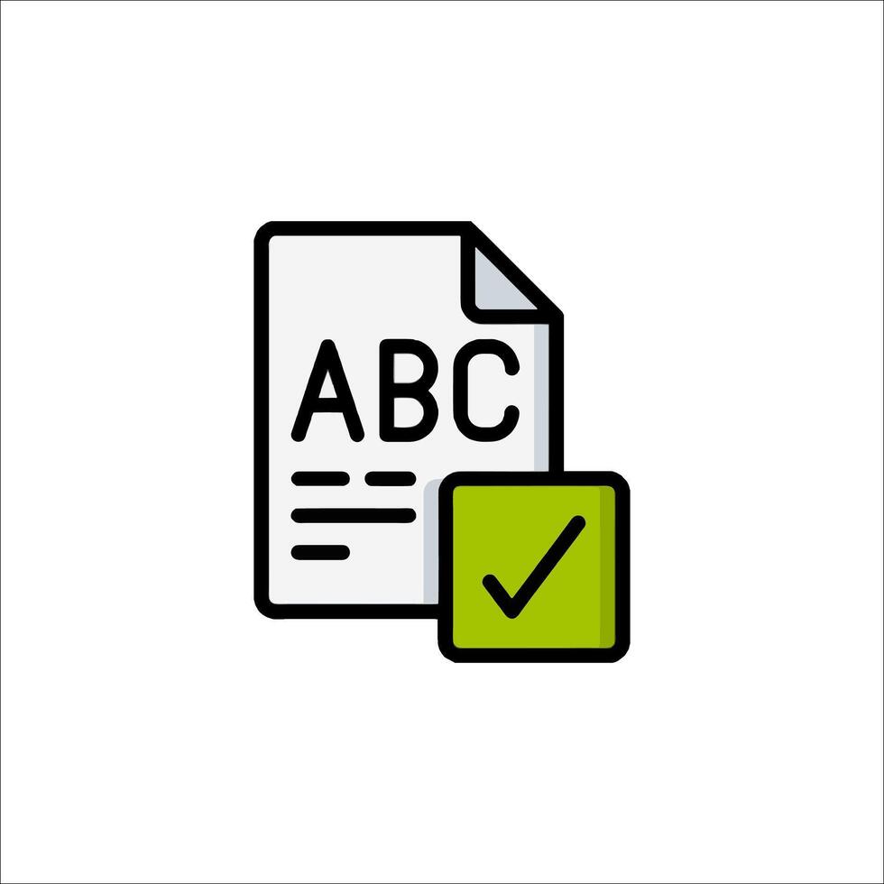 A document with an abc symbol and a check mark vector