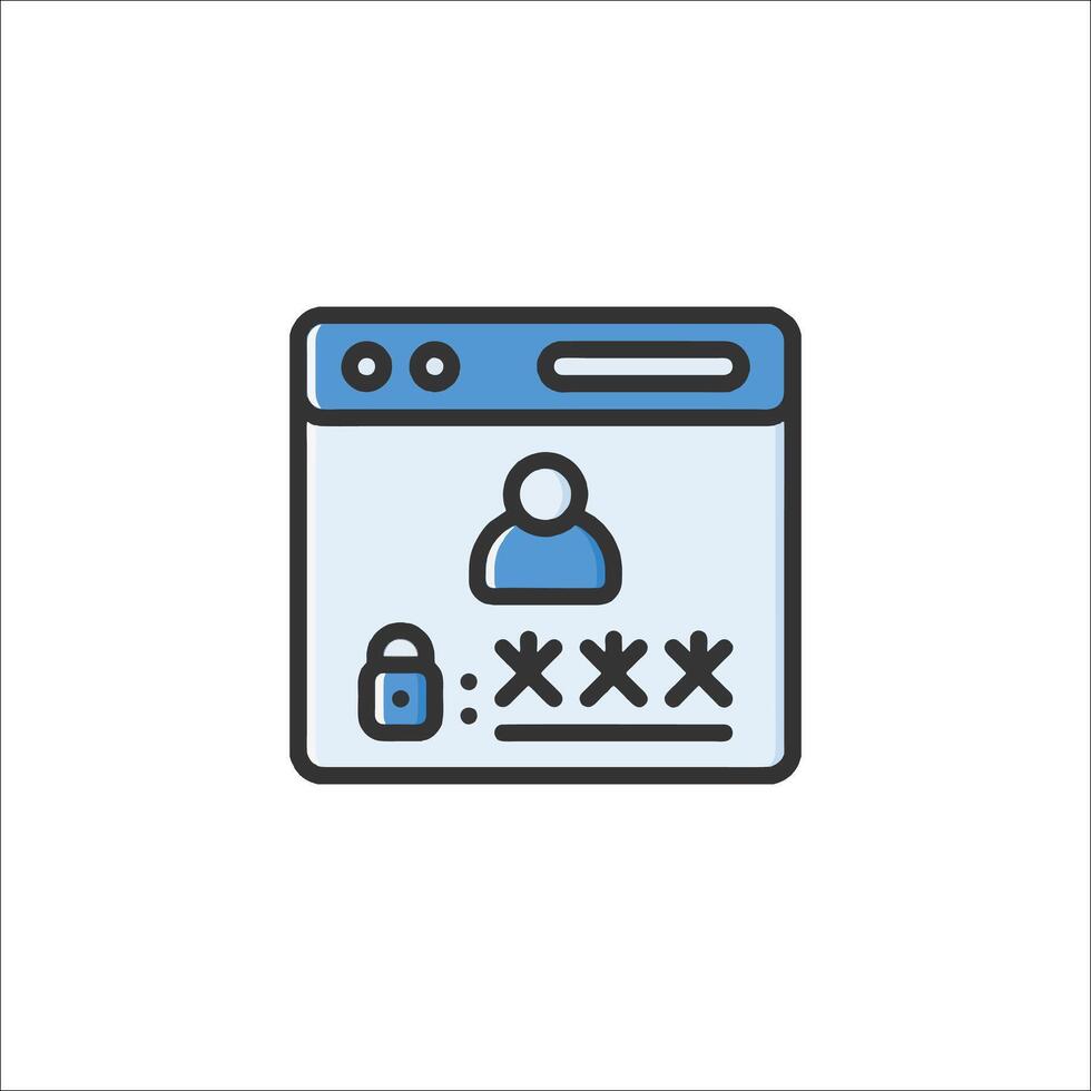 A blue icon of a person with a padlock on a computer screen vector