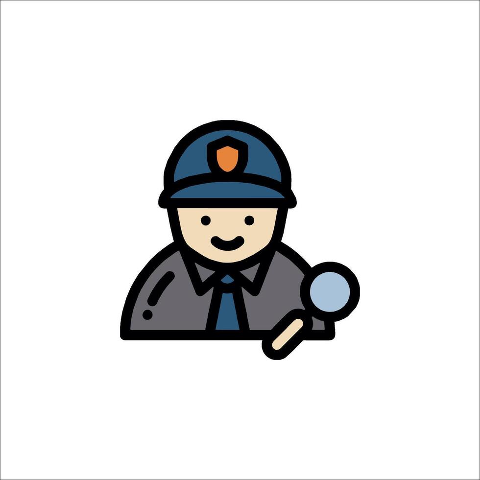 A police officer holding a magnifying glass icon vector