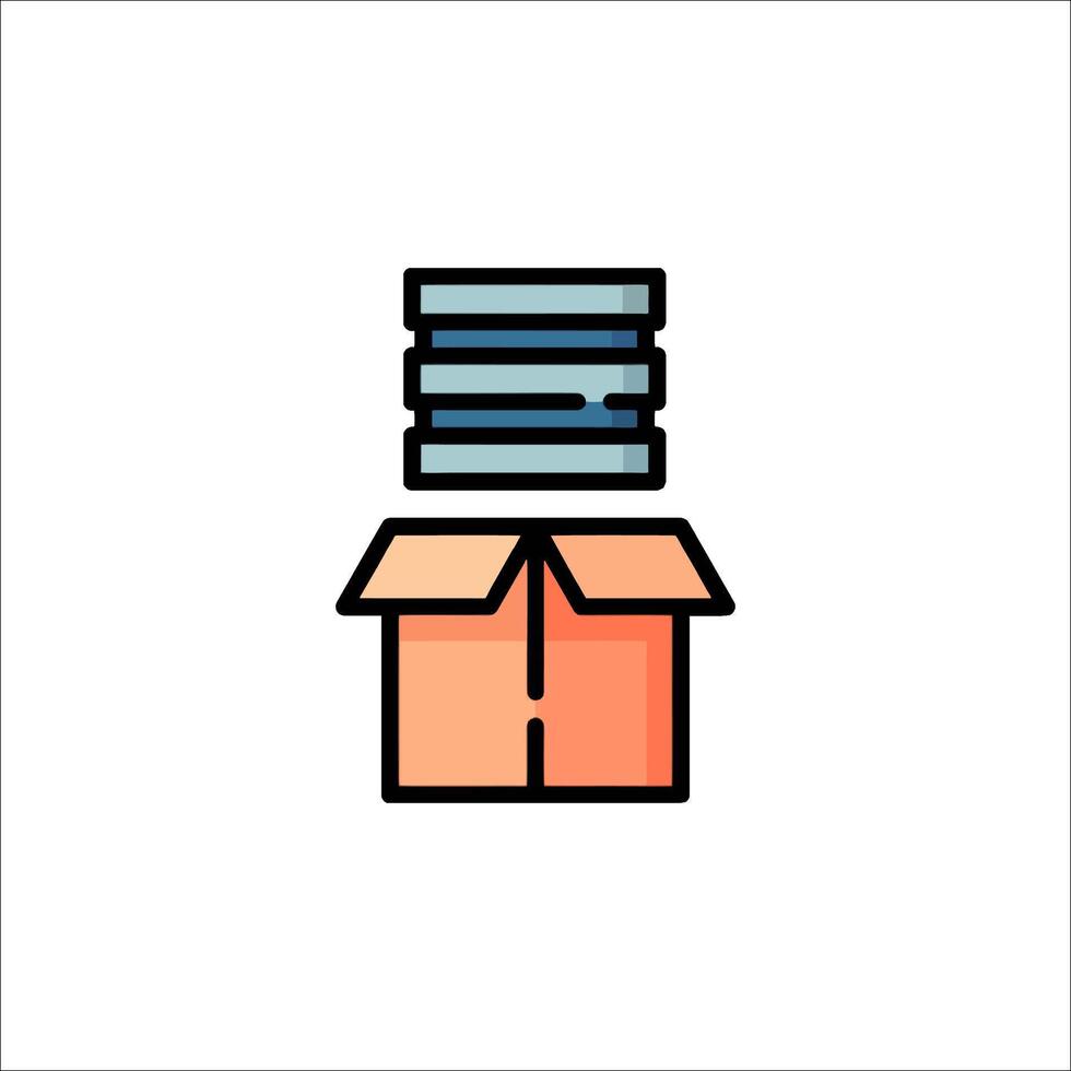 A box with a stack of books on top of it vector