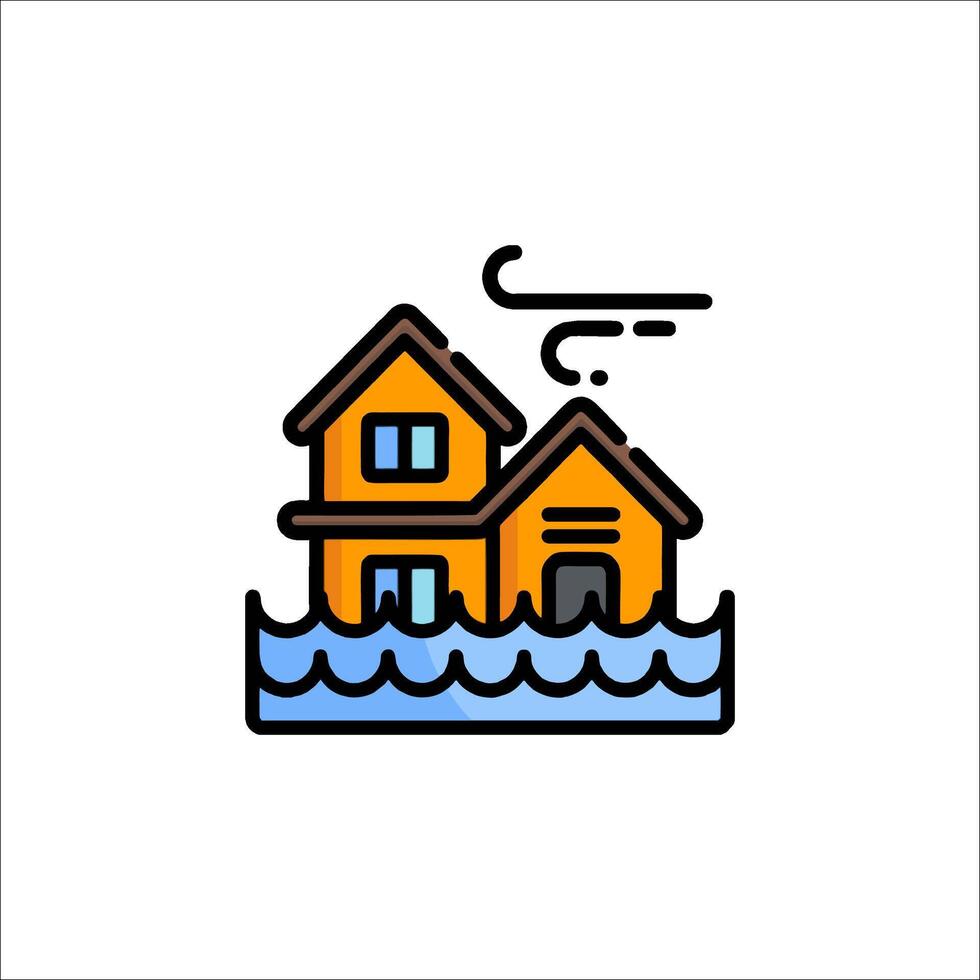 House in flood line icon illustration vector