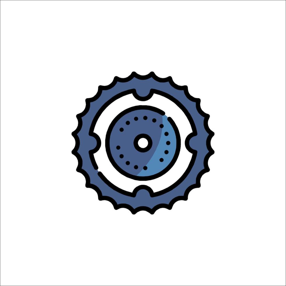A bicycle wheel icon with a blue and white background vector