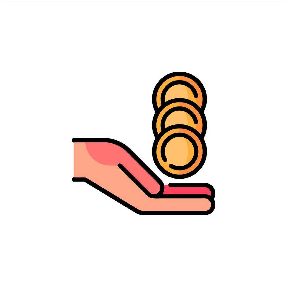 Hand holding a stack of coins icon vector