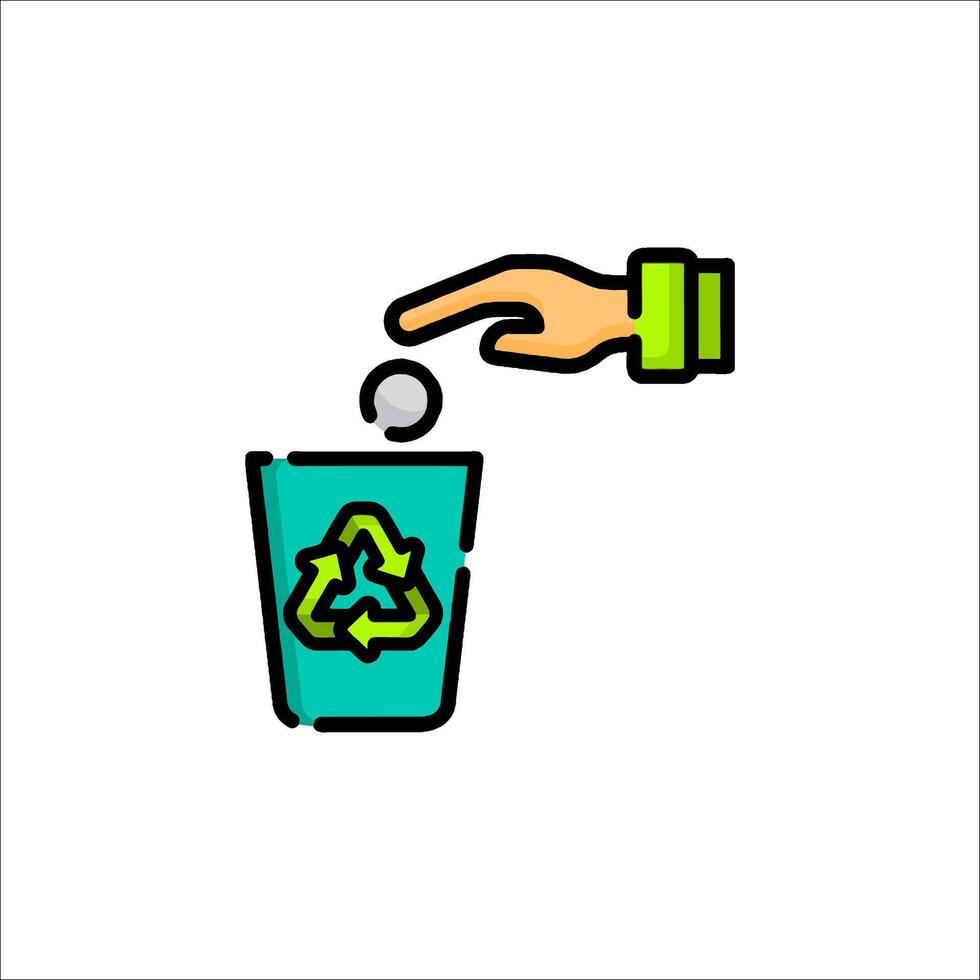 A hand throwing a coin into a recycling bin vector