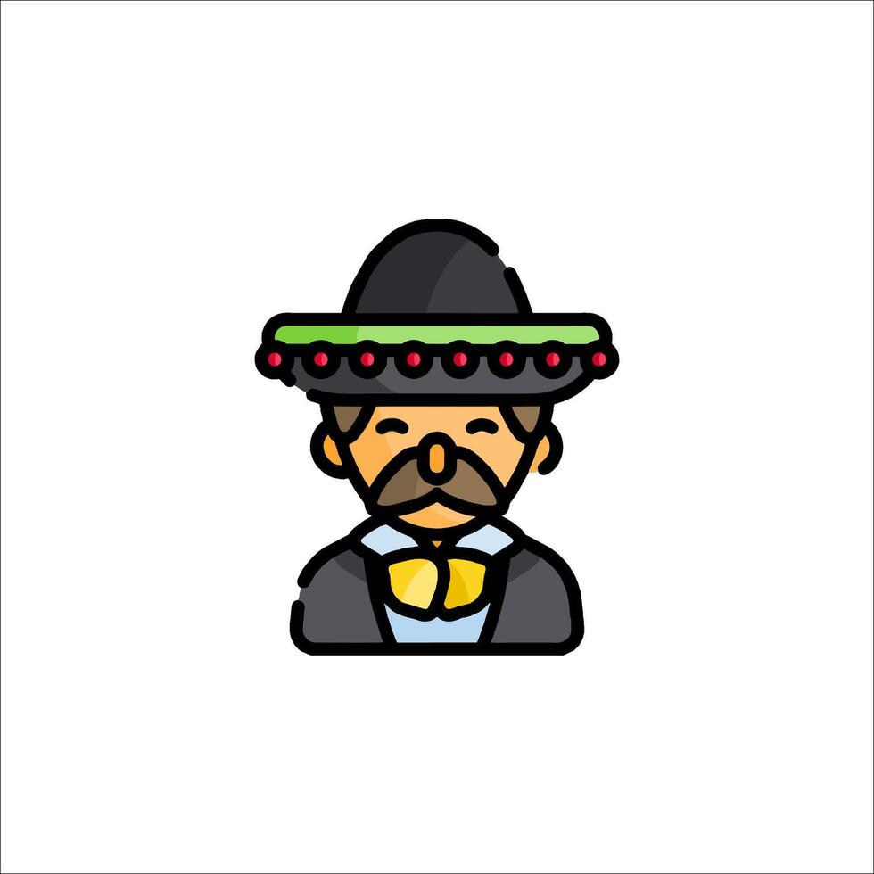 Mexican man with hat and mustache icon vector