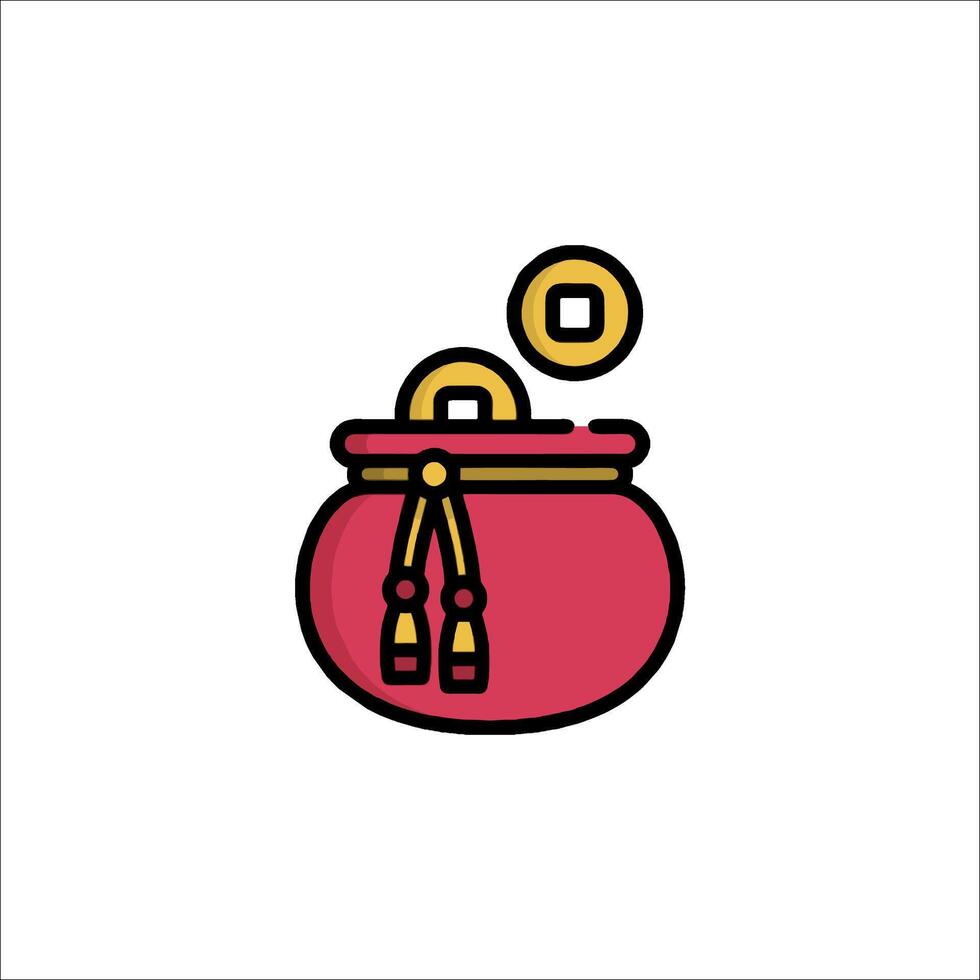 A red pot with gold coins on it vector