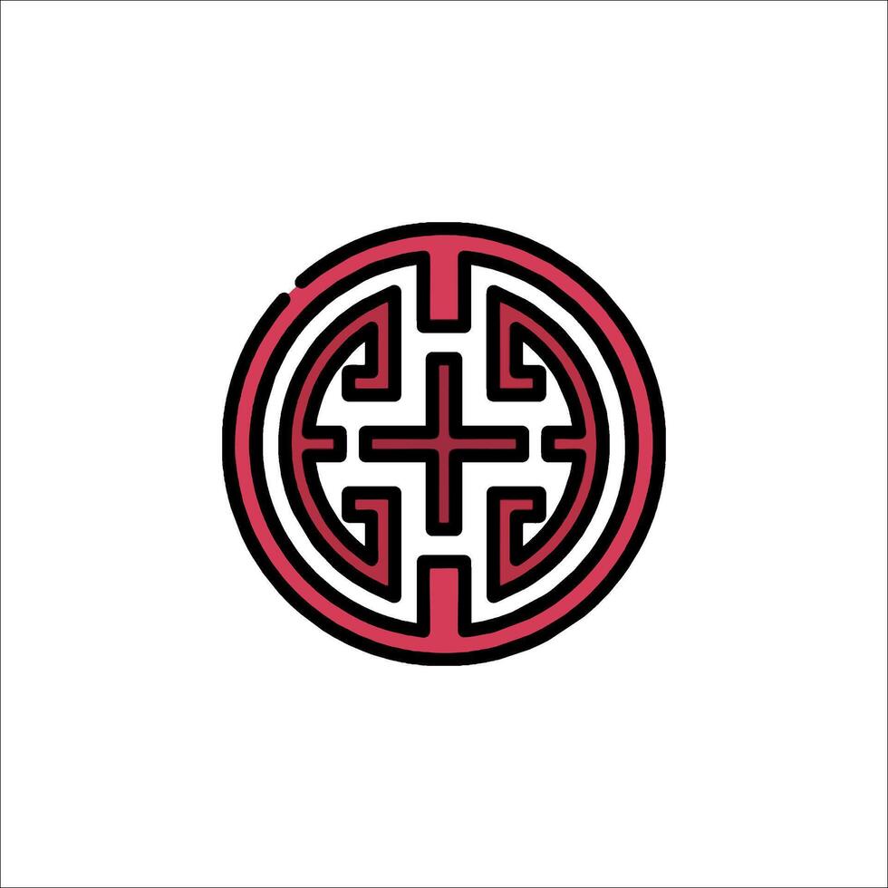 A red and black logo with a cross in the middle vector