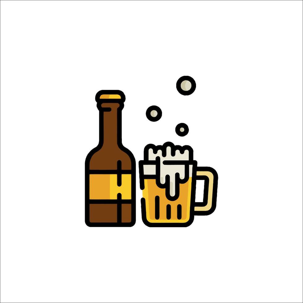 Beer bottle and glass icon illustration vector