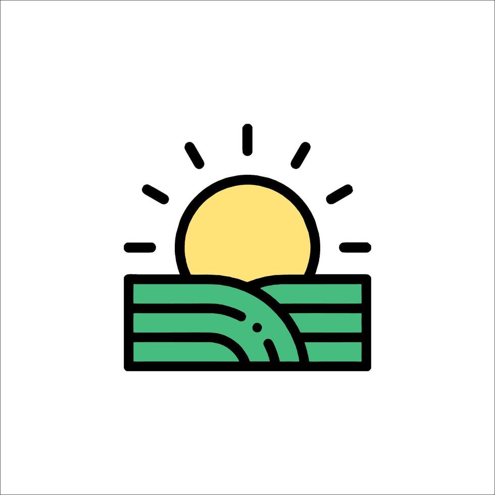 A green field with a sun in the sky vector