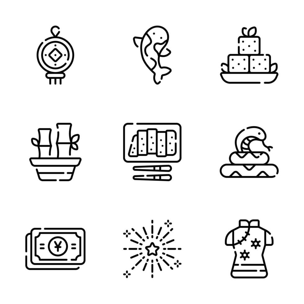 A set of icons, each representing a different aspect of Chinese culture and traditions.' vector