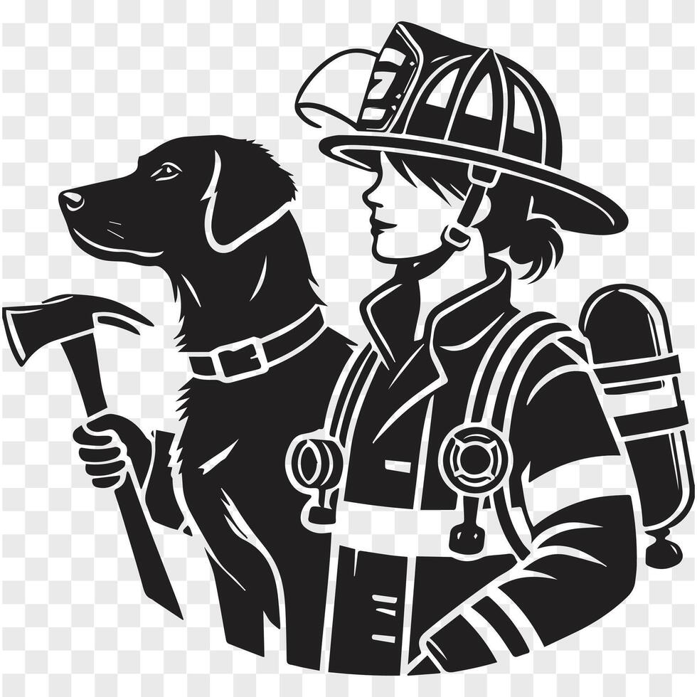 Firefighter Pup Black Silhouette Power vector