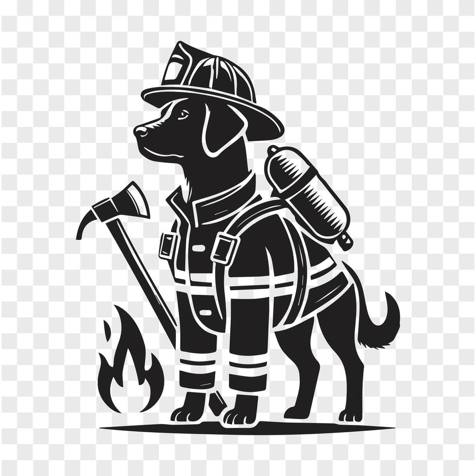 Heroic Dog Firefighter Silhouette Design vector