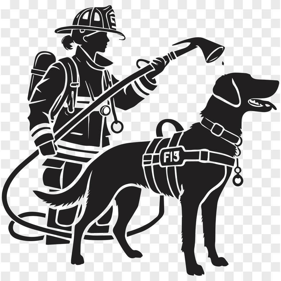 Firefighter Dog in Silhouette Action vector
