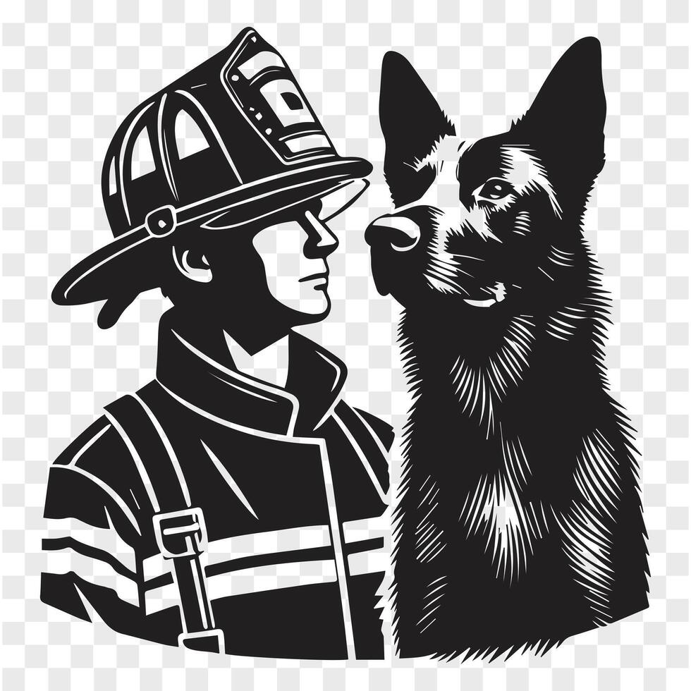 Black Silhouette Dog on Firefighter Duty vector