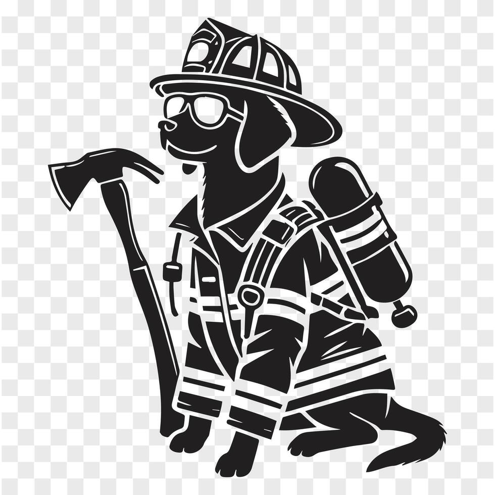 Firefighter Dog Heroic Black Silhouette vector