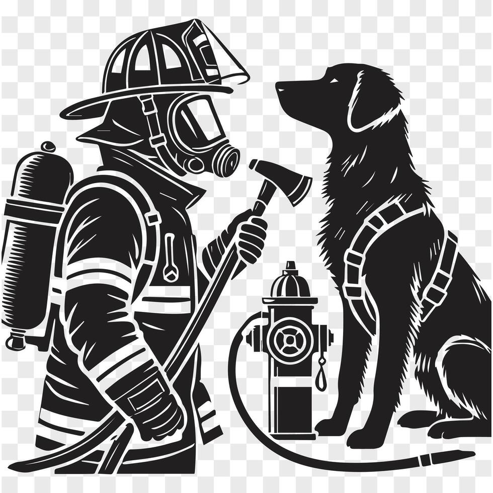 Firefighting Paws Dog Silhouette Hero vector