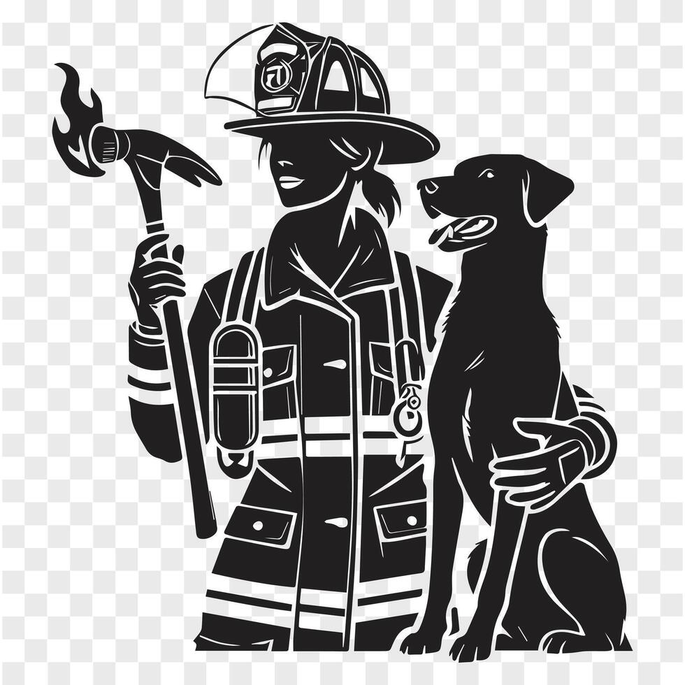 Dog's Heroism Firefighter Silhouette vector