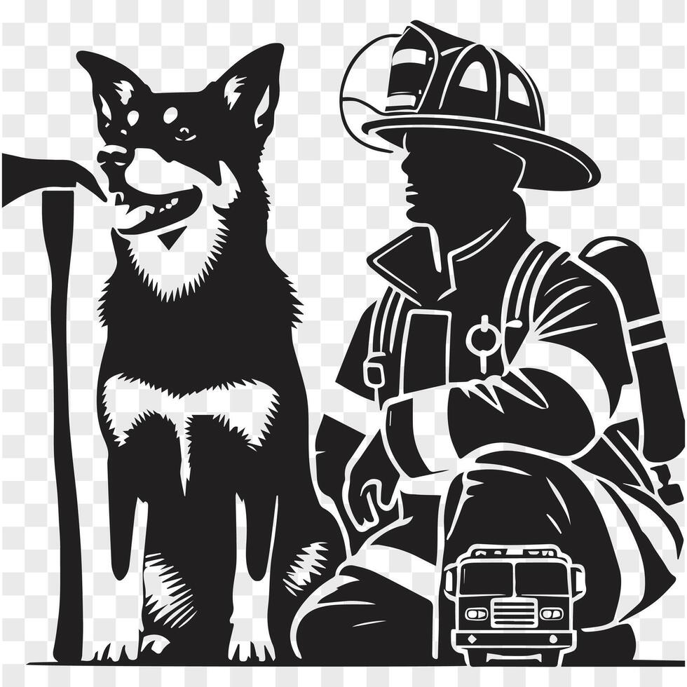 Black Illustration Dog Firefighter vector