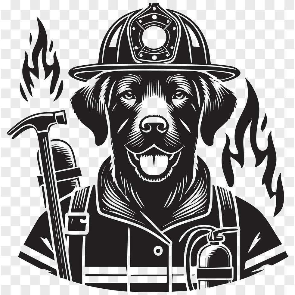 Courageous Pup Firefighter Silhouette vector