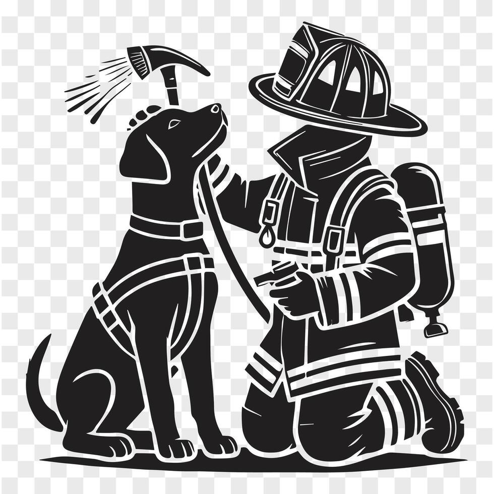 Rescue Hero Silhouette of Dog Firefighter vector